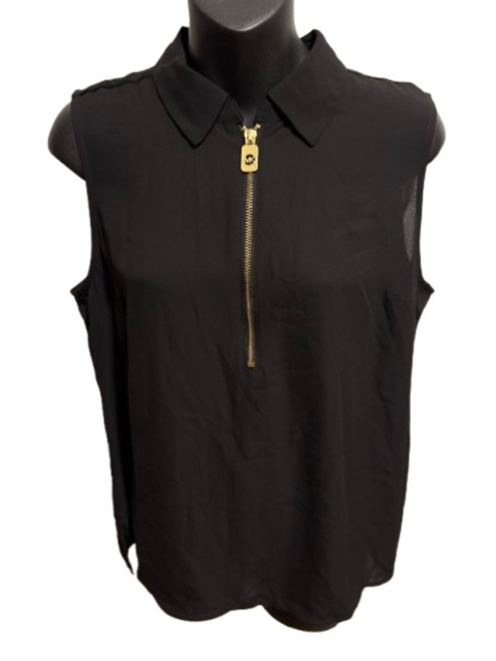 Michael Kors Sleeveless Black Collared Zip-Front Top NWT size L